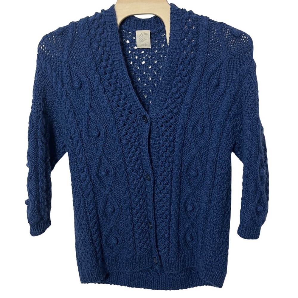 Knoto Fair Isle Buttoned Chunky‎ Knit Cardigan in Blue Women's Size L/XL